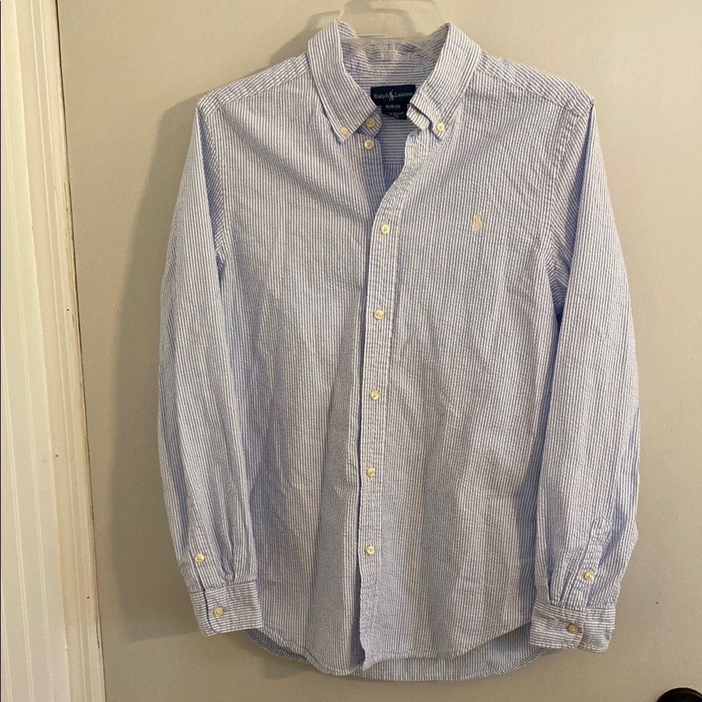 Polo by Ralph Lauren Blue and White Seersucker Button Down Shirt